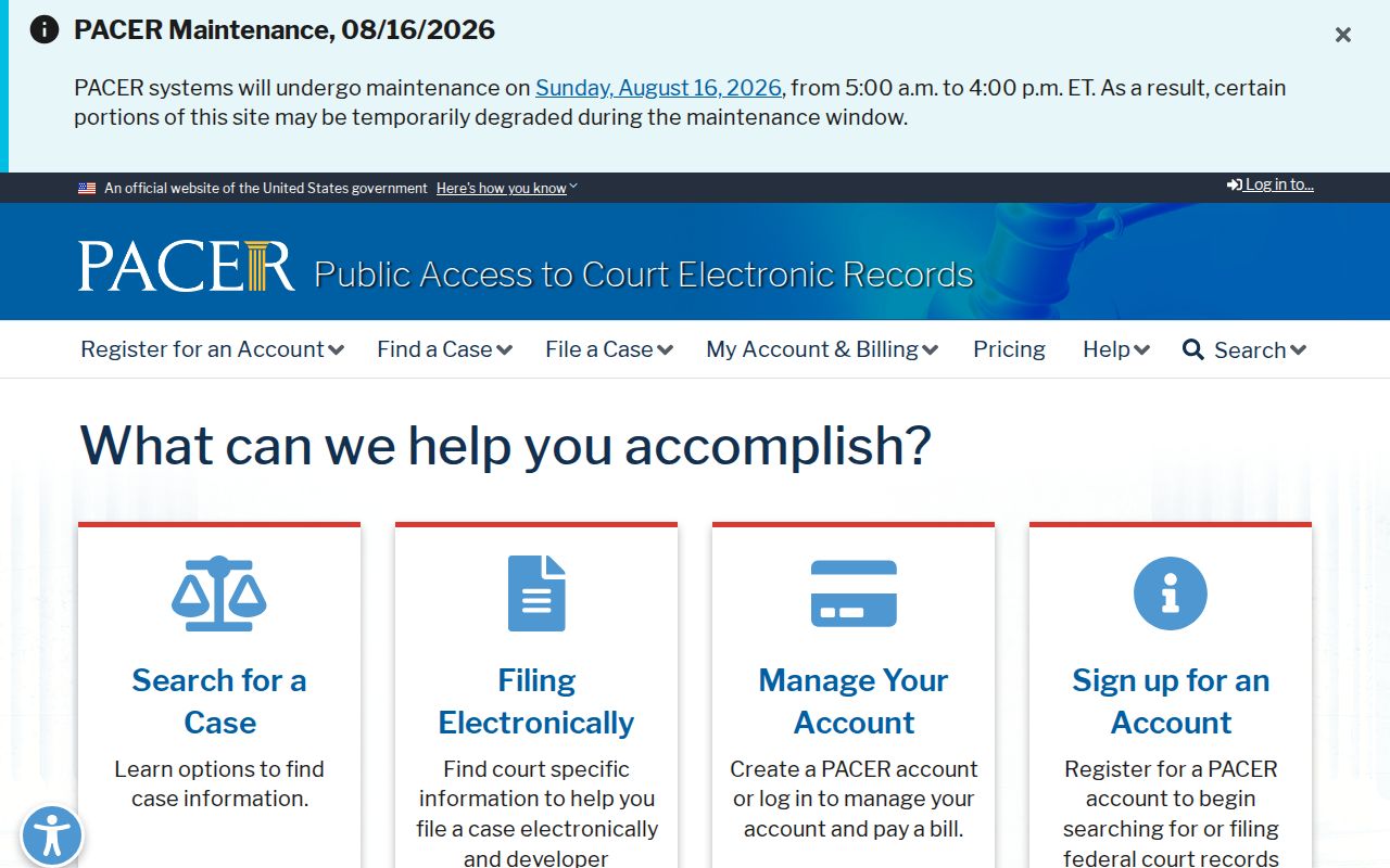 Lynchburg federal arrest case search account through PACER