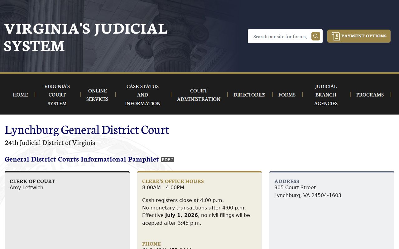 Lynchburg General District Court criminal case schedules