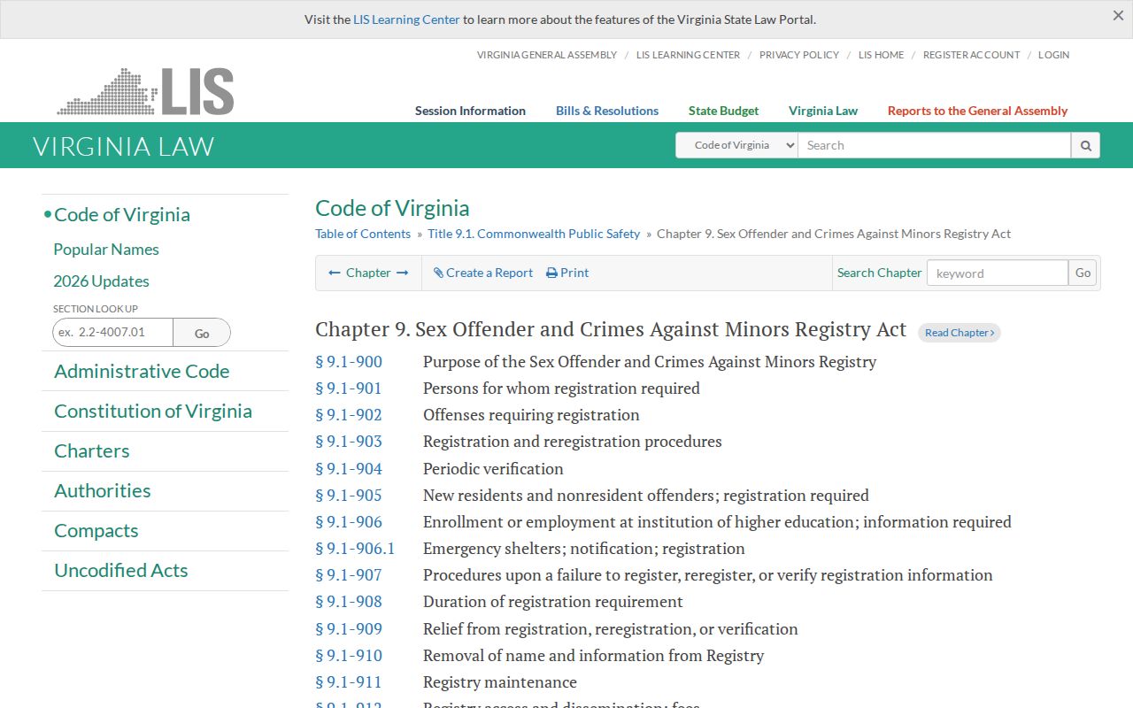 Lynchburg City sex offender Registry Act code