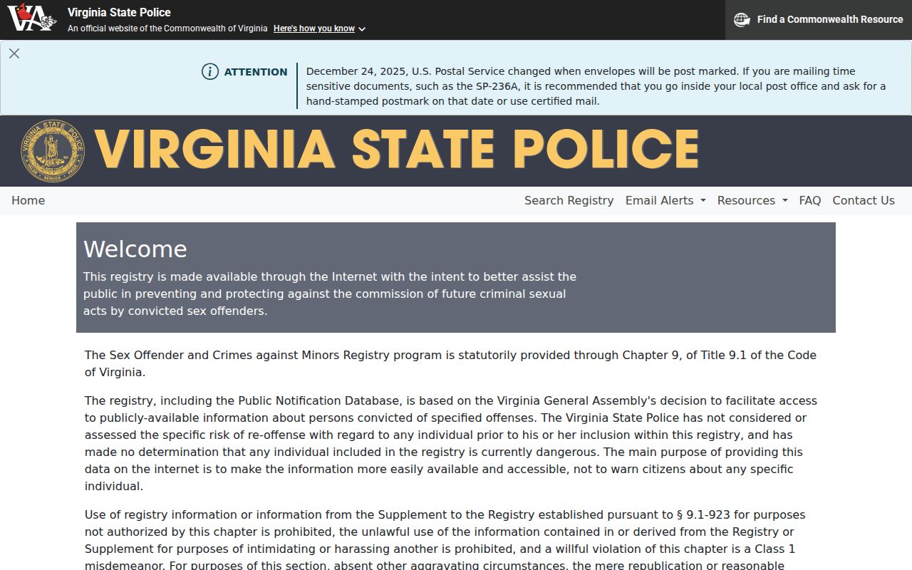 Lynchburg City sex offender registry official page