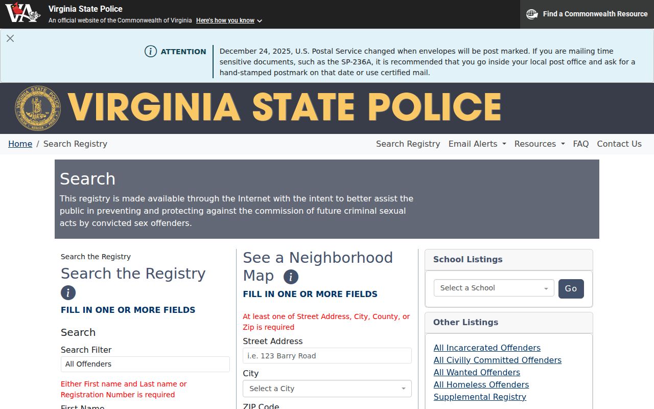 Lynchburg City sex offender registry search form