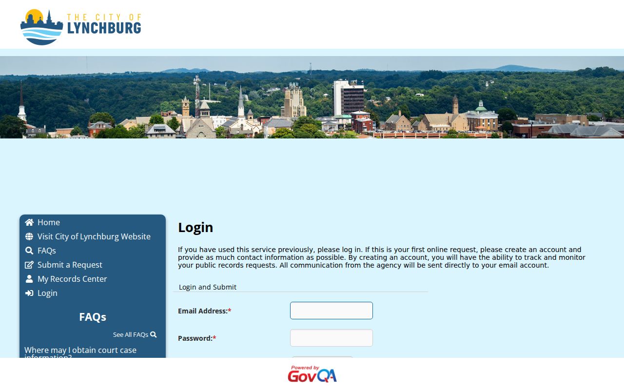 Lynchburg City police criminal record request portal login