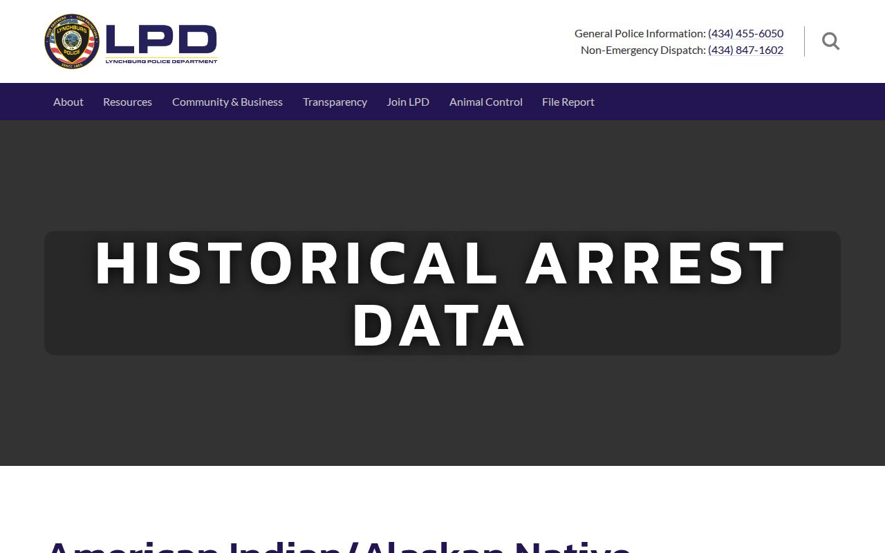 Lynchburg City arrest record statistics from the police department